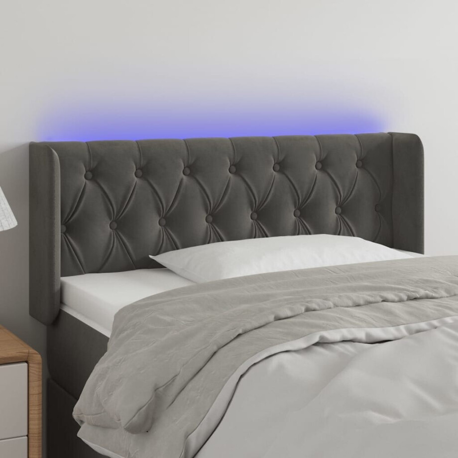 vidaXL Hoofdbord LED 103x16x78/88 cm fluweel donkergrijs vidaXL Hoofdbord LED 103x16x78/88 cm fluweel donkergrijs afbeelding 1