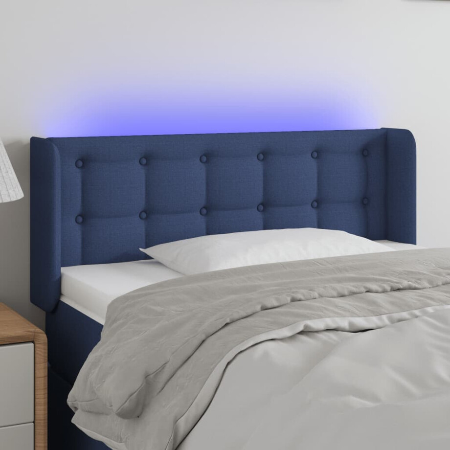 vidaXL Hoofdbord LED 103x16x78/88 cm stof blauw afbeelding 1