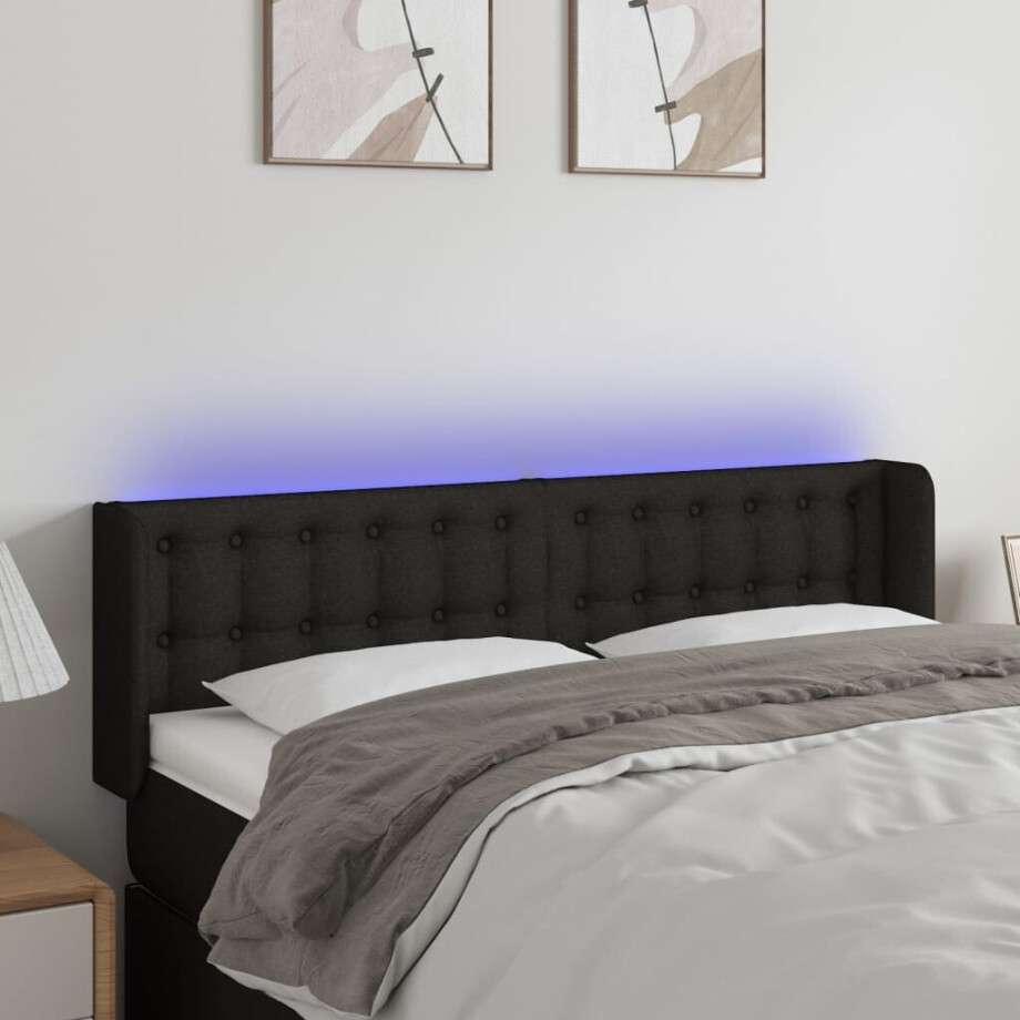 vidaXL Hoofdbord LED 147x16x78/88 cm stof zwart vidaXL Hoofdbord LED 147x16x78/88 cm stof zwart afbeelding 1
