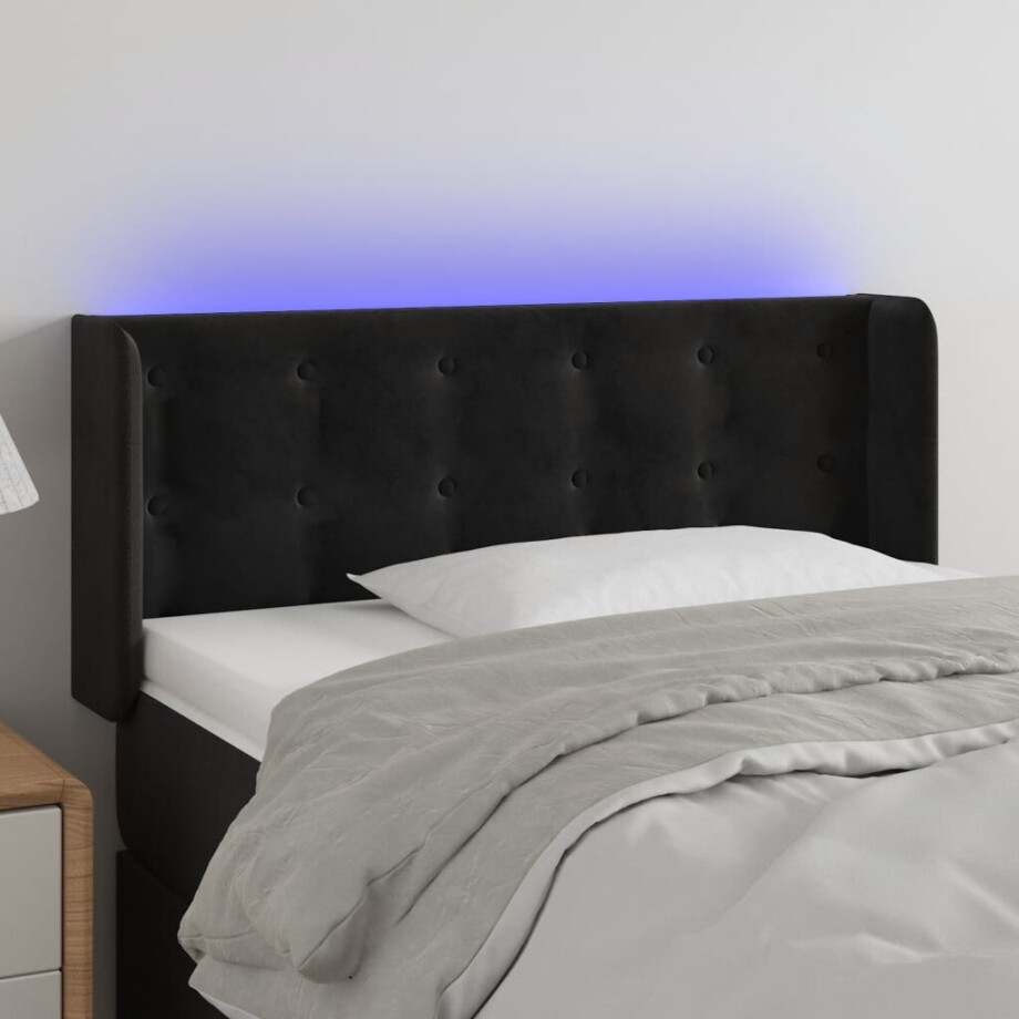 vidaXL Hoofdbord LED 83x16x78/88 cm fluweel zwart afbeelding 1