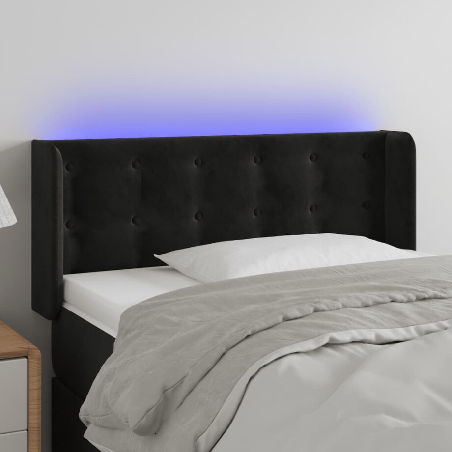 vidaXL Hoofdbord LED 103x16x78/88 cm fluweel zwart afbeelding 1