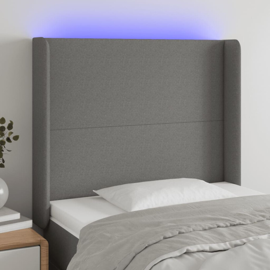 vidaXL Hoofdbord LED 83x16x118/128 cm stof donkergrijs vidaXL Hoofdbord LED 83x16x118/128 cm stof donkergrijs afbeelding 1
