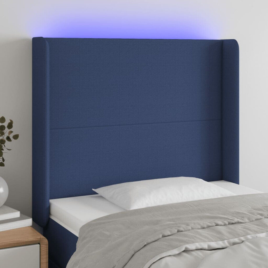 vidaXL Hoofdbord LED 83x16x118/128 cm stof blauw afbeelding 1