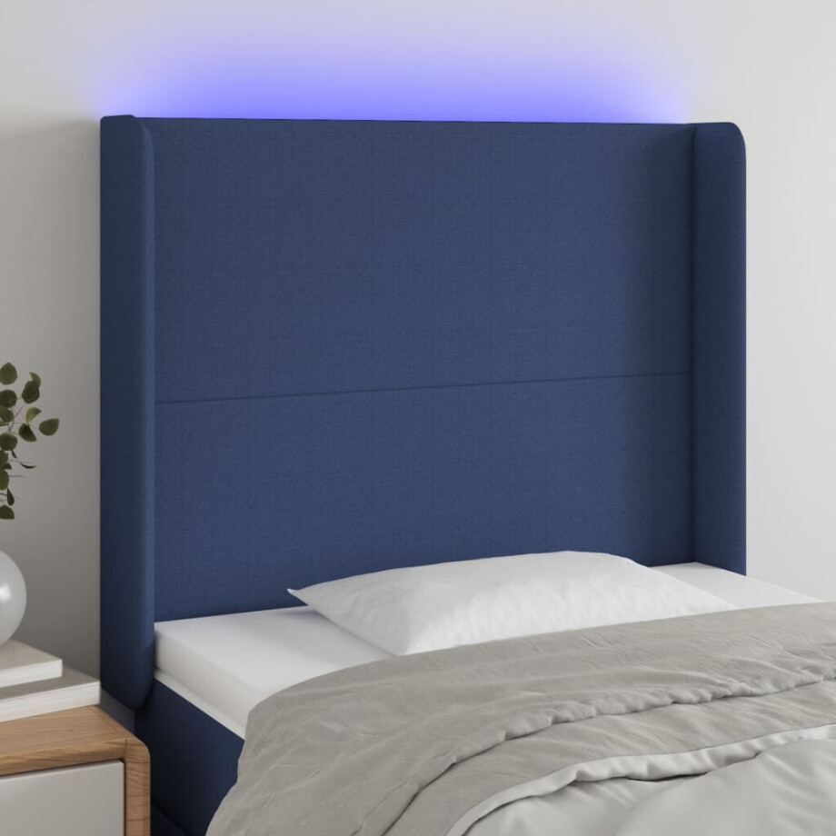 vidaXL Hoofdbord LED 103x16x118/128 cm stof blauw afbeelding 1