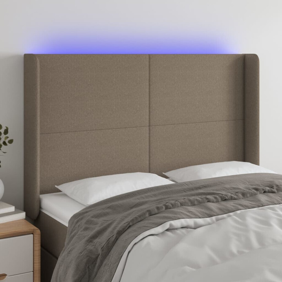 vidaXL Hoofdbord LED 147x16x118/128 cm stof taupe afbeelding 1
