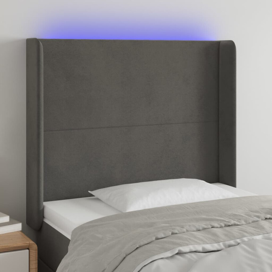 vidaXL Hoofdbord LED 83x16x118/128 cm fluweel donkergrijs vidaXL Hoofdbord LED 83x16x118/128 cm fluweel donkergrijs afbeelding 1