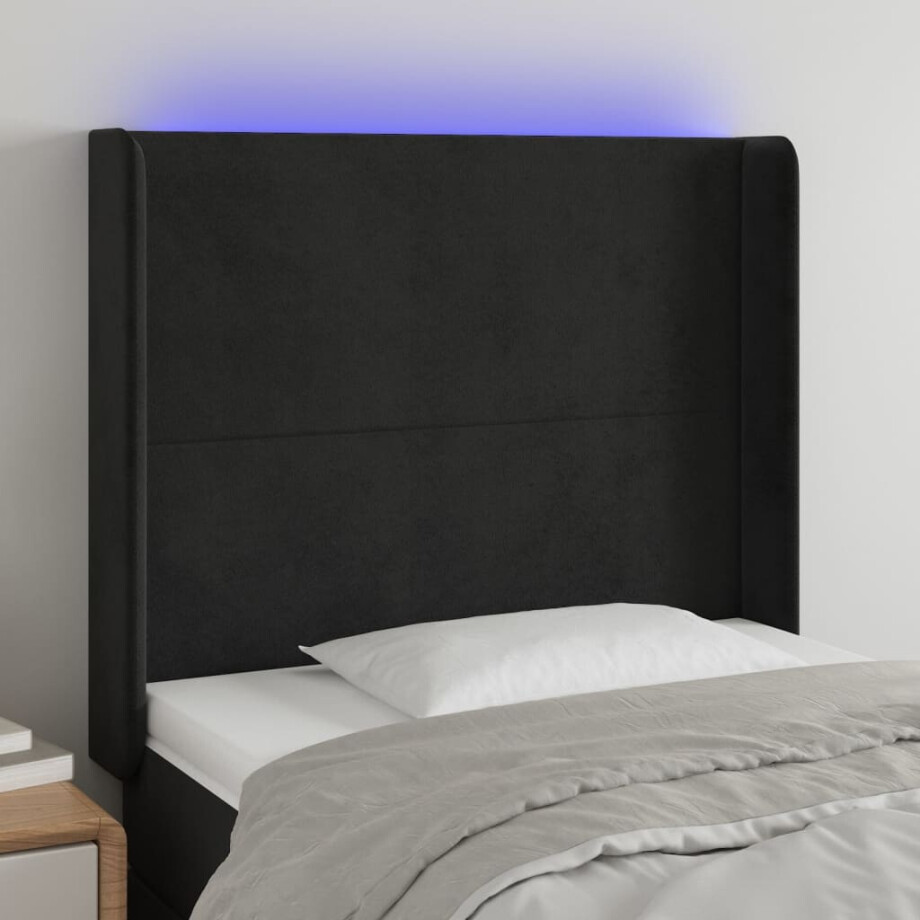 vidaXL Hoofdbord LED 93x16x118/128 cm fluweel zwart vidaXL Hoofdbord LED 93x16x118/128 cm fluweel zwart afbeelding 1