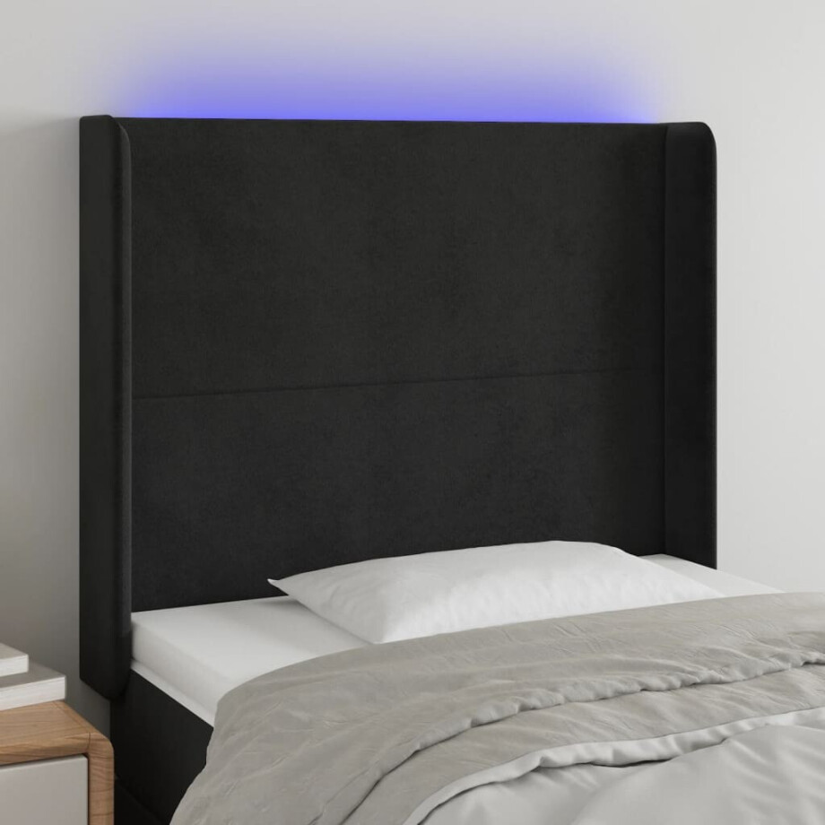 vidaXL Hoofdbord LED 103x16x118/128 cm fluweel zwart vidaXL Hoofdbord LED 103x16x118/128 cm fluweel zwart afbeelding 1