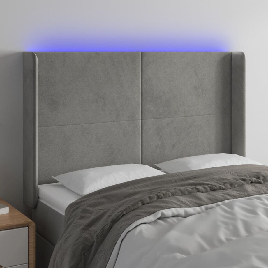 vidaXL Hoofdbord LED 147x16x118/128 cm fluweel lichtgrijs vidaXL Hoofdbord LED 147x16x118/128 cm fluweel lichtgrijs afbeelding 1
