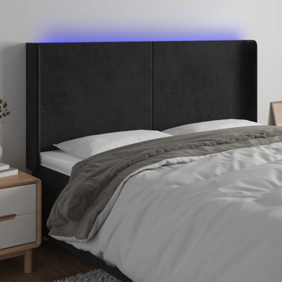 vidaXL Hoofdbord LED 203x16x118/128 cm fluweel zwart afbeelding 1