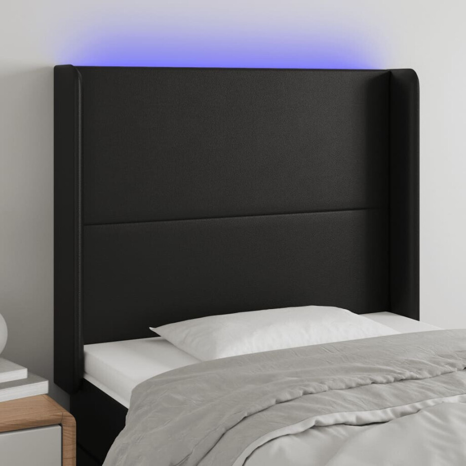 vidaXL Hoofdbord LED 93x16x118/128 cm kunstleer zwart afbeelding 1