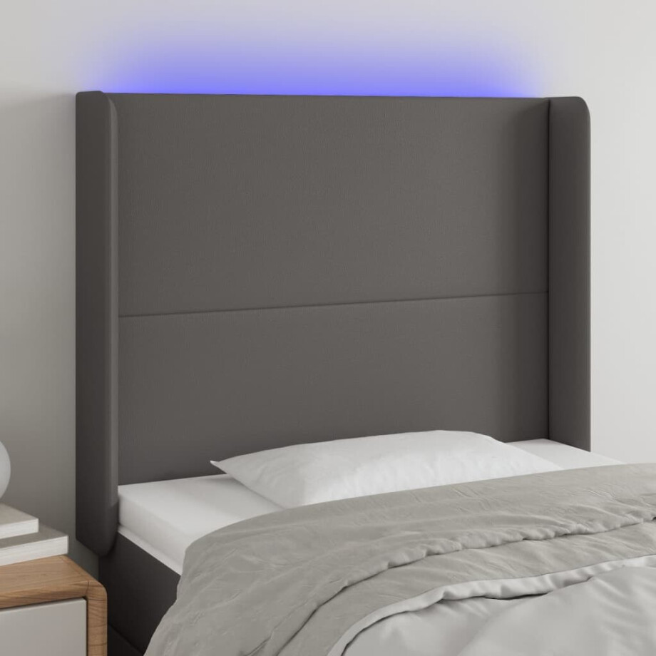 vidaXL Hoofdbord LED 103x16x118/128 cm kunstleer grijs afbeelding 1