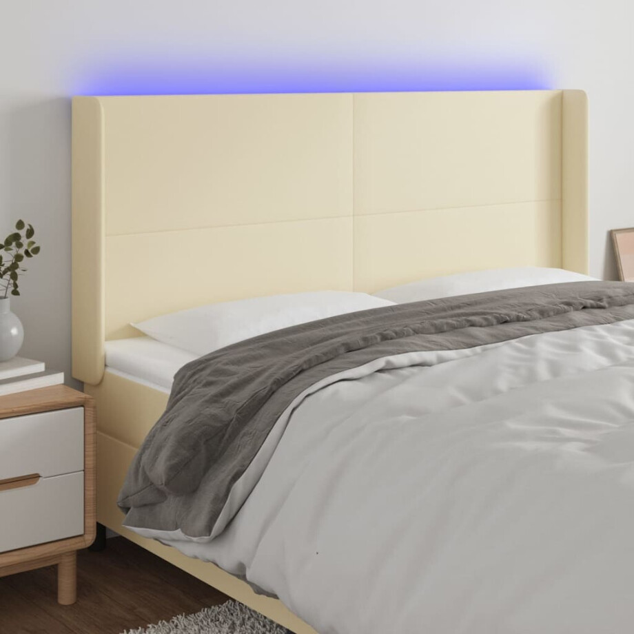 vidaXL Hoofdbord LED 183x16x118/128 cm kunstleer crèmekleurig vidaXL Hoofdbord LED 183x16x118/128 cm kunstleer crèmekleurig afbeelding 1