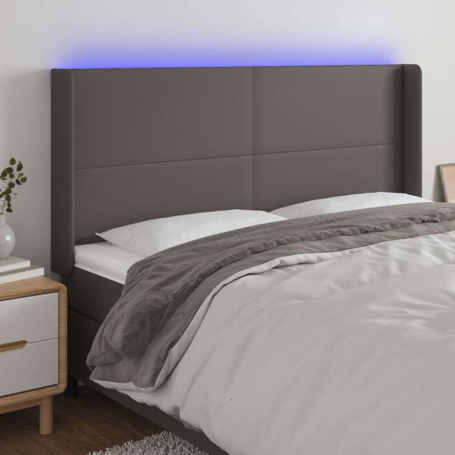 vidaXL Hoofdbord LED 183x16x118/128 cm kunstleer grijs afbeelding 1