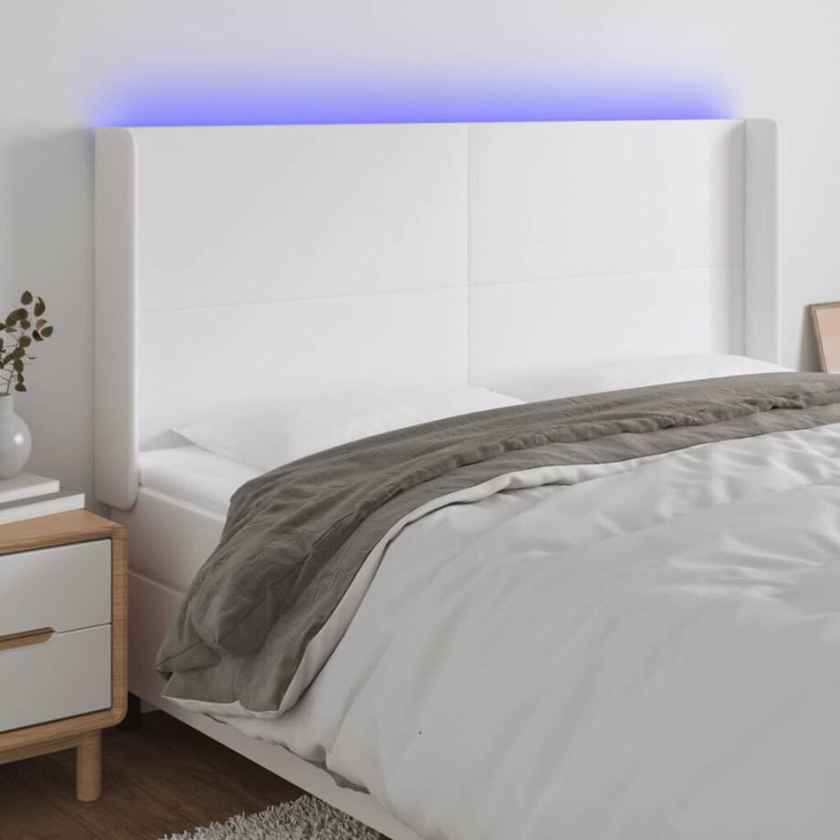 vidaXL Hoofdbord LED 203x16x118/128 cm kunstleer wit afbeelding 1