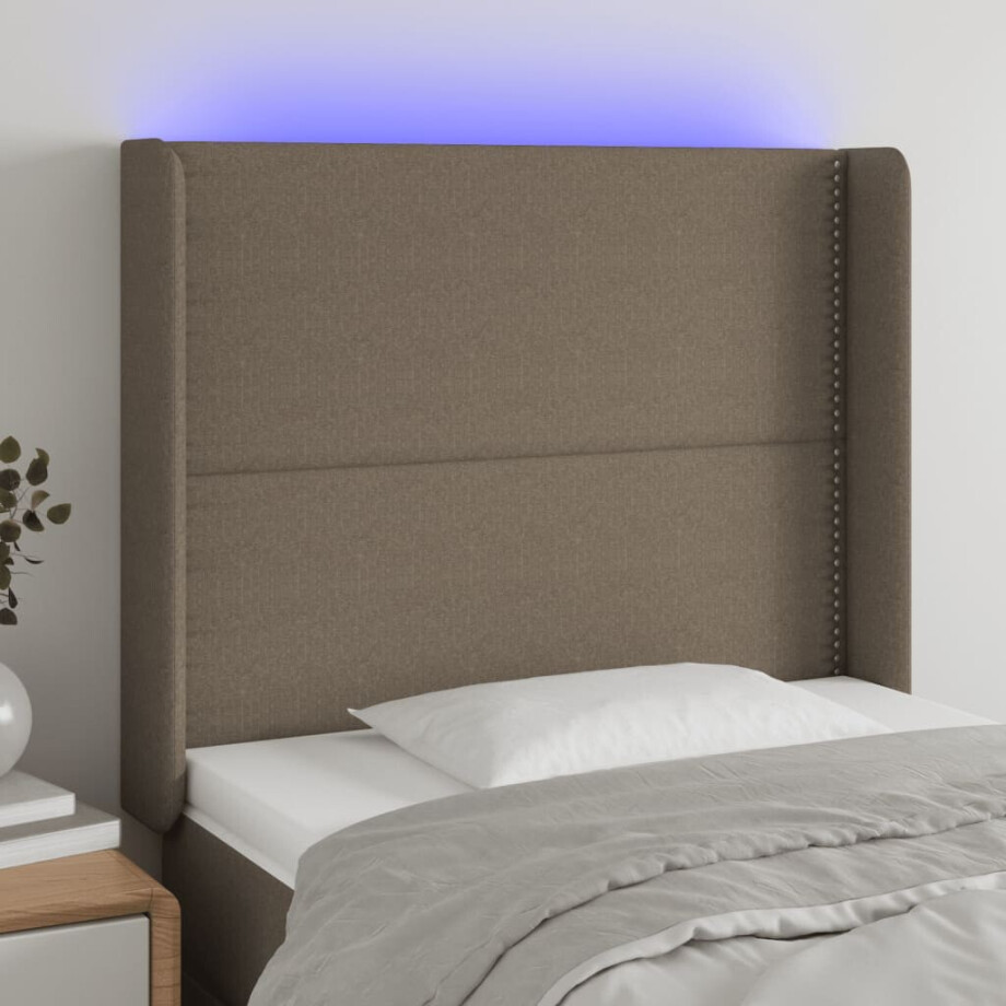 vidaXL Hoofdbord LED 93x16x118/128 cm stof taupe vidaXL Hoofdbord LED 93x16x118/128 cm stof taupe afbeelding 1