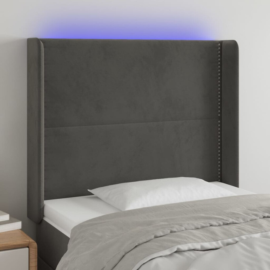 vidaXL Hoofdbord LED 83x16x118/128 cm fluweel donkergrijs afbeelding 1