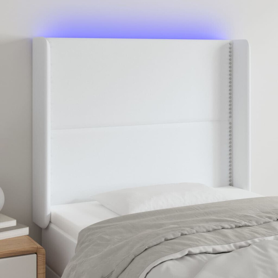 vidaXL Hoofdbord LED 83x16x118/128 cm kunstleer wit afbeelding 1