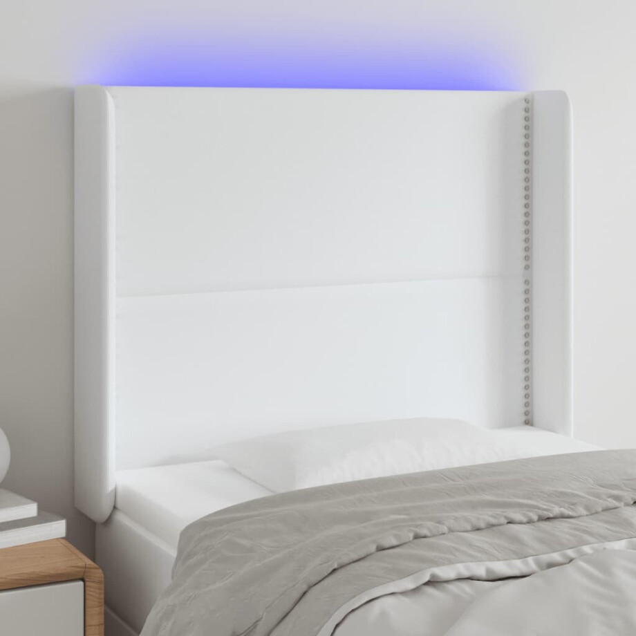 vidaXL Hoofdbord LED 93x16x118/128 cm kunstleer wit afbeelding 1