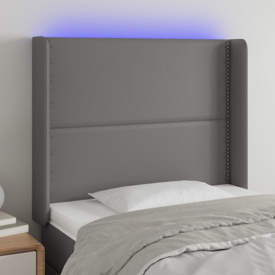 vidaXL Hoofdbord LED 103x16x118/128 cm kunstleer grijs afbeelding 1