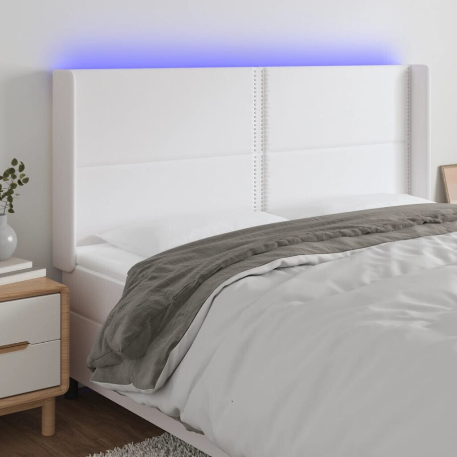 vidaXL Hoofdbord LED 163x16x118/128 cm kunstleer wit afbeelding 1