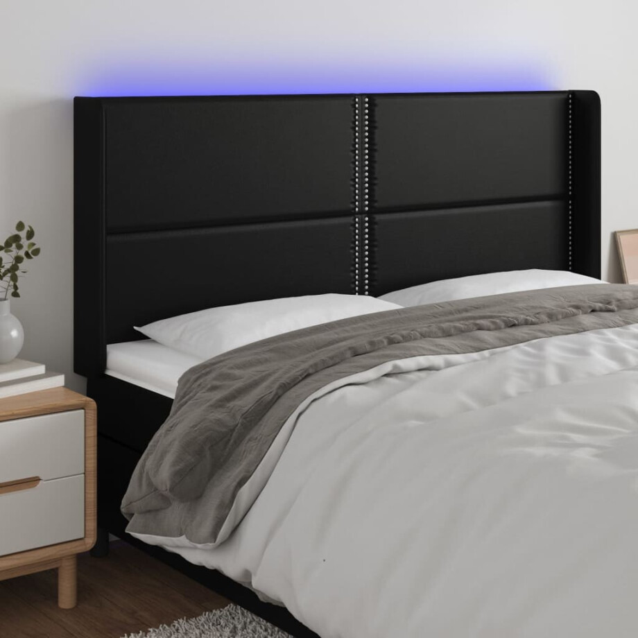 vidaXL Hoofdbord LED 183x16x118/128 cm kunstleer zwart afbeelding 1
