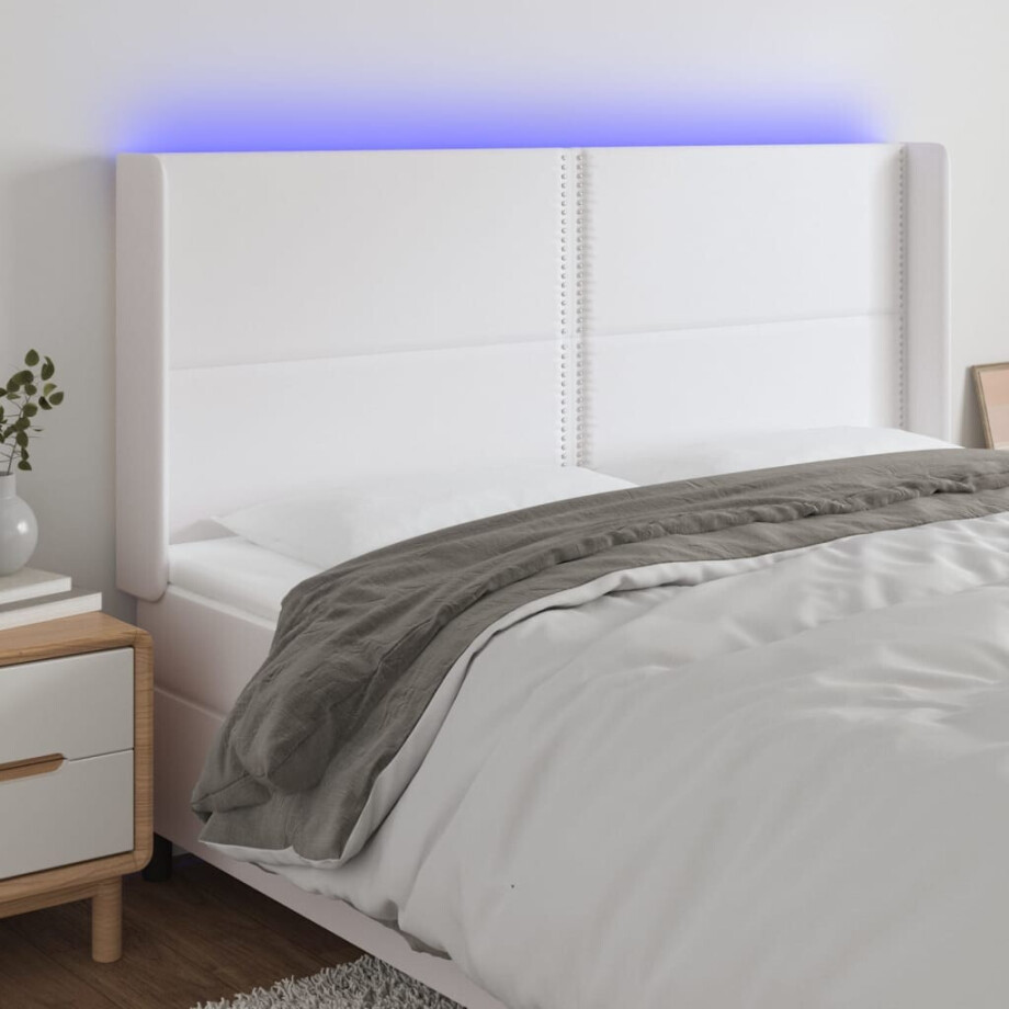 vidaXL Hoofdbord LED 203x16x118/128 cm kunstleer wit afbeelding 1