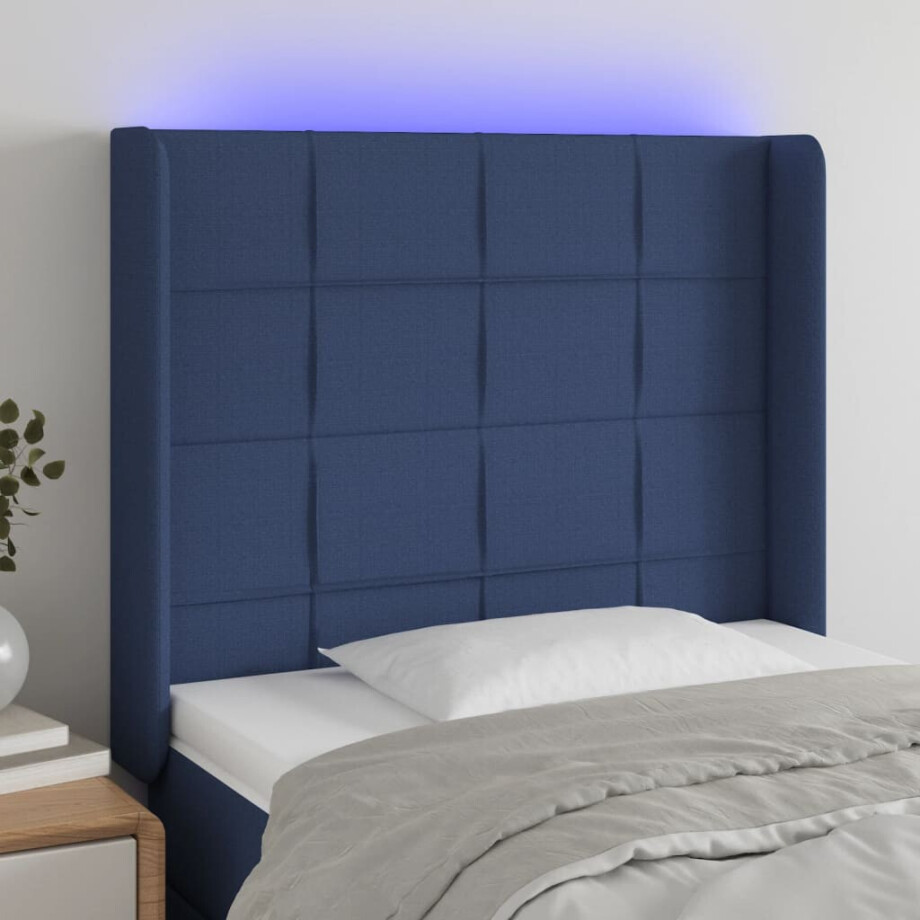 vidaXL Hoofdbord LED 83x16x118/128 cm stof blauw afbeelding 1