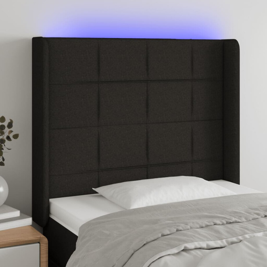 vidaXL Hoofdbord LED 93x16x118/128 cm stof zwart vidaXL Hoofdbord LED 93x16x118/128 cm stof zwart afbeelding 1