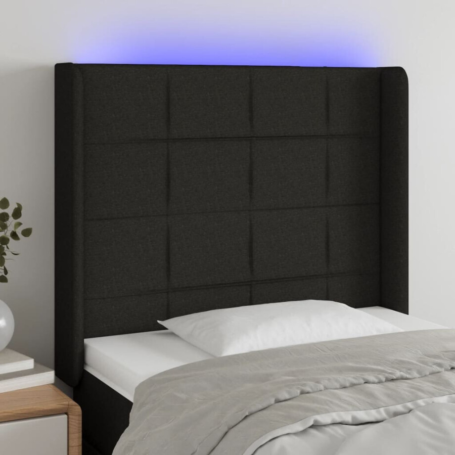 vidaXL Hoofdbord LED 103x16x118/128 cm stof zwart vidaXL Hoofdbord LED 103x16x118/128 cm stof zwart afbeelding 1