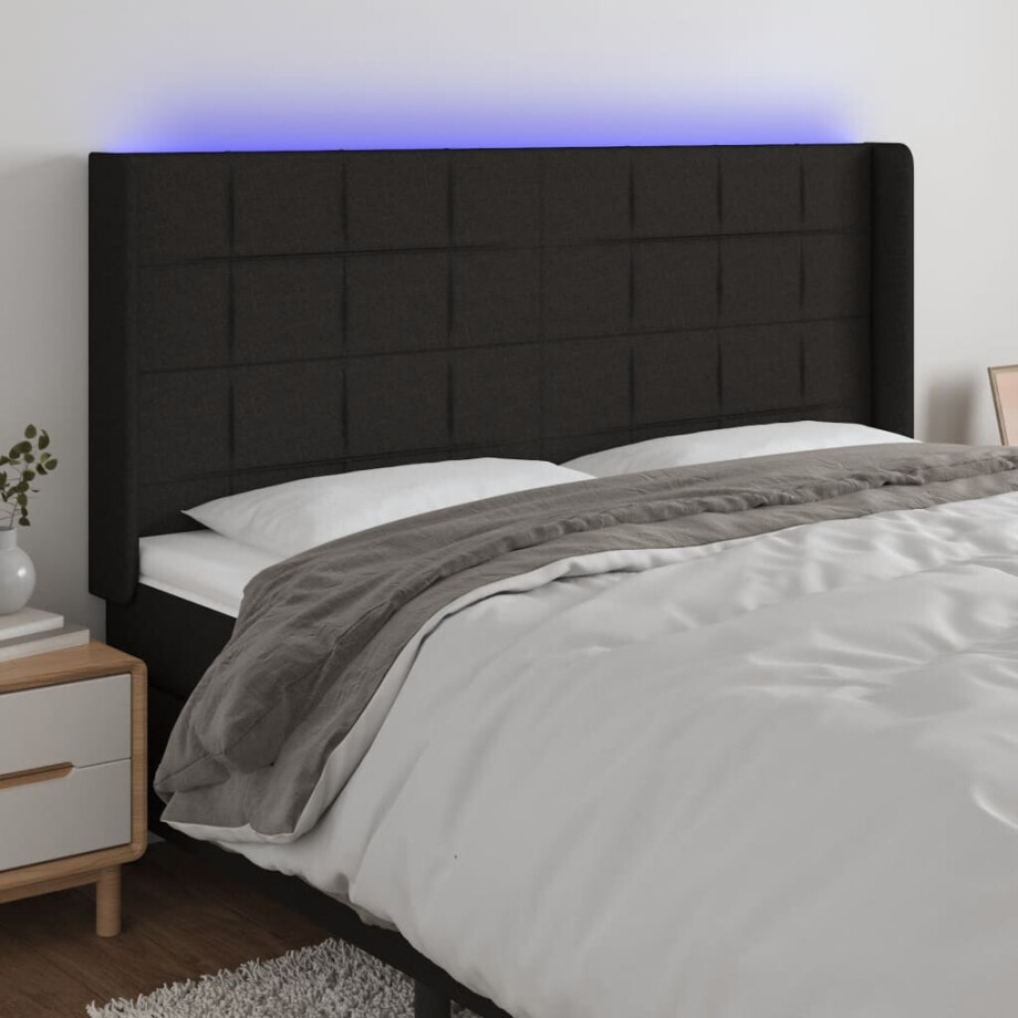 vidaXL Hoofdbord LED 203x16x118/128 cm stof zwart vidaXL Hoofdbord LED 203x16x118/128 cm stof zwart afbeelding 1