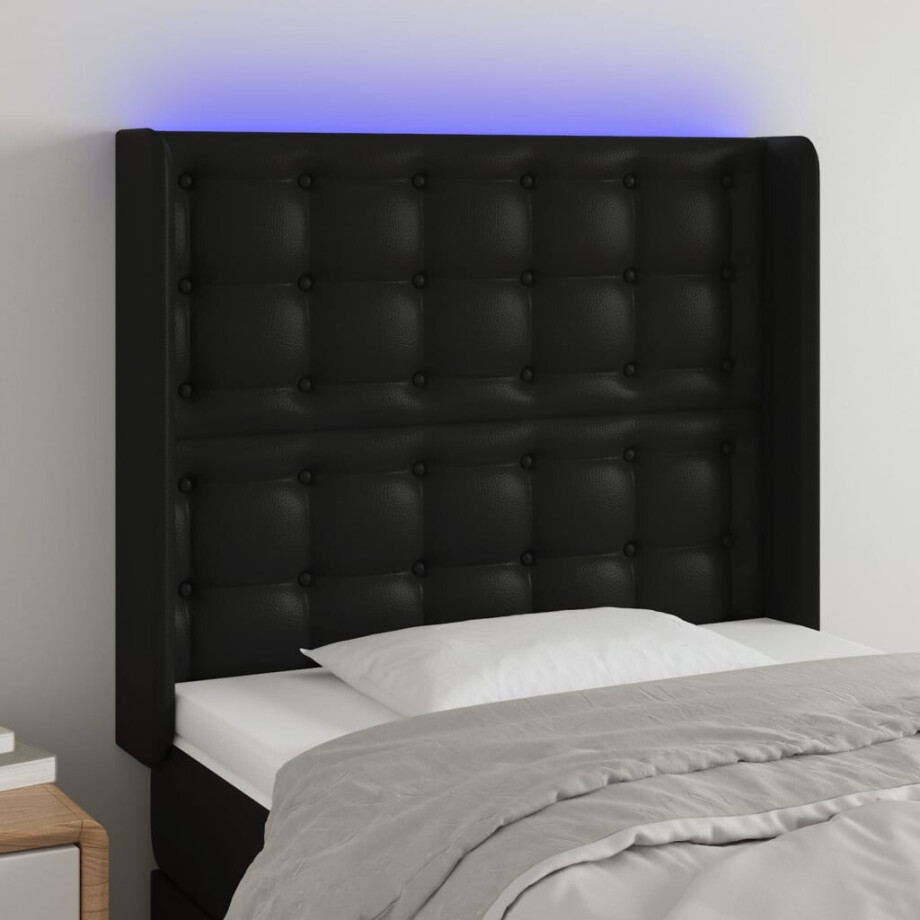 vidaXL Hoofdbord LED 83x16x118/128 cm kunstleer zwart afbeelding 1