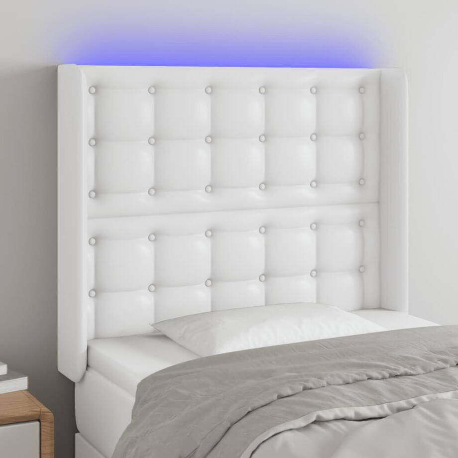vidaXL Hoofdbord LED 83x16x118/128 cm kunstleer wit afbeelding 1