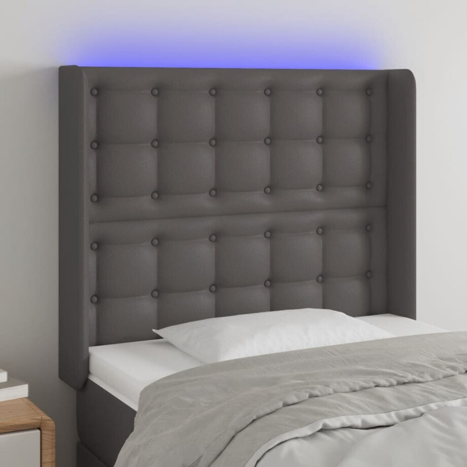 vidaXL Hoofdbord LED 83x16x118/128 cm kunstleer grijs afbeelding 1