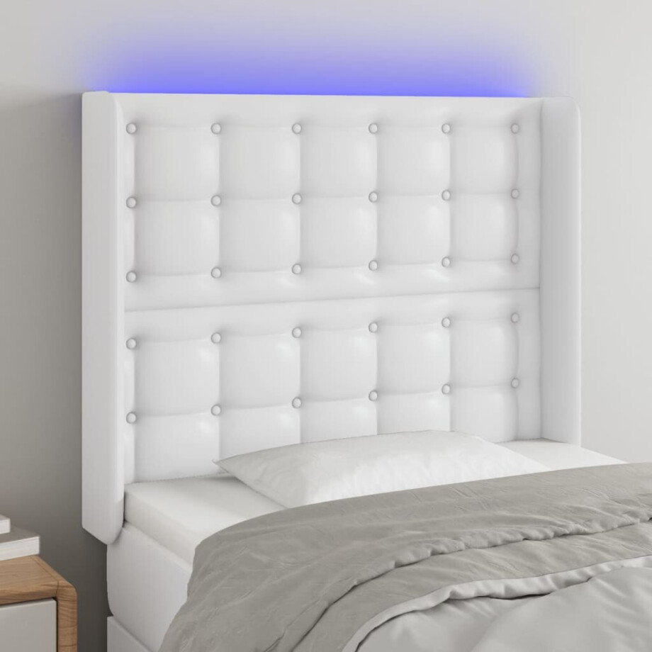 vidaXL Hoofdbord LED 93x16x118/128 cm kunstleer wit afbeelding 1