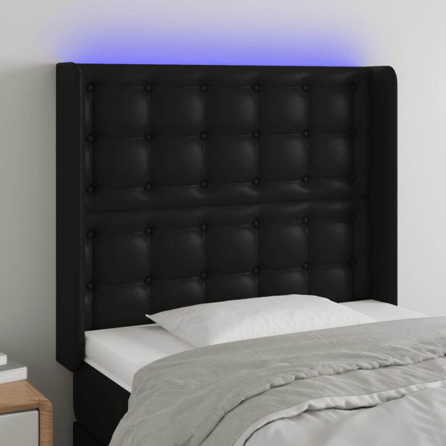 vidaXL Hoofdbord LED 103x16x118/128 cm kunstleer zwart afbeelding 1