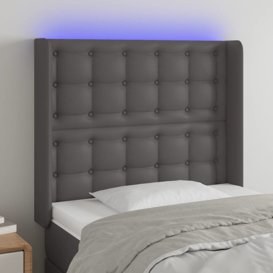 vidaXL Hoofdbord LED 103x16x118/128 cm kunstleer grijs afbeelding 1