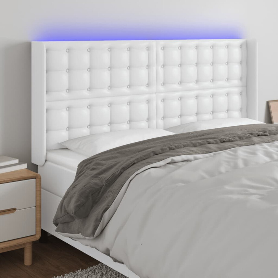 vidaXL Hoofdbord LED 163x16x118/128 cm kunstleer wit afbeelding 1
