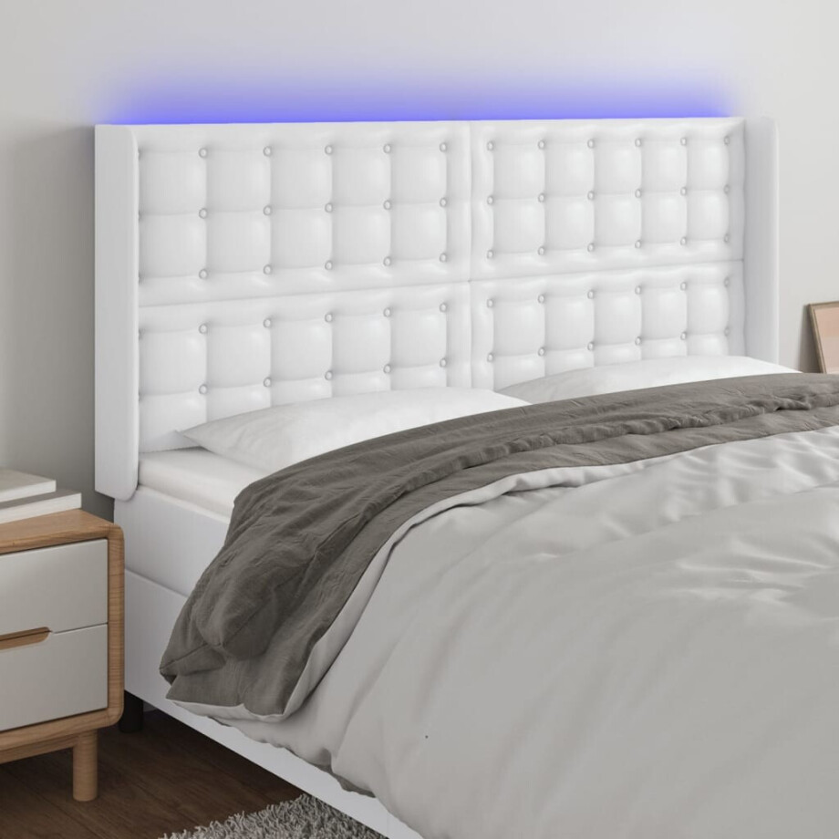 vidaXL Hoofdbord LED 183x16x118/128 cm kunstleer wit afbeelding 1