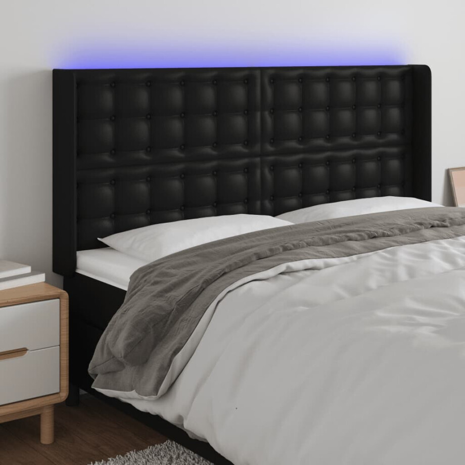 vidaXL Hoofdbord LED 203x16x118/128 cm kunstleer zwart afbeelding 1