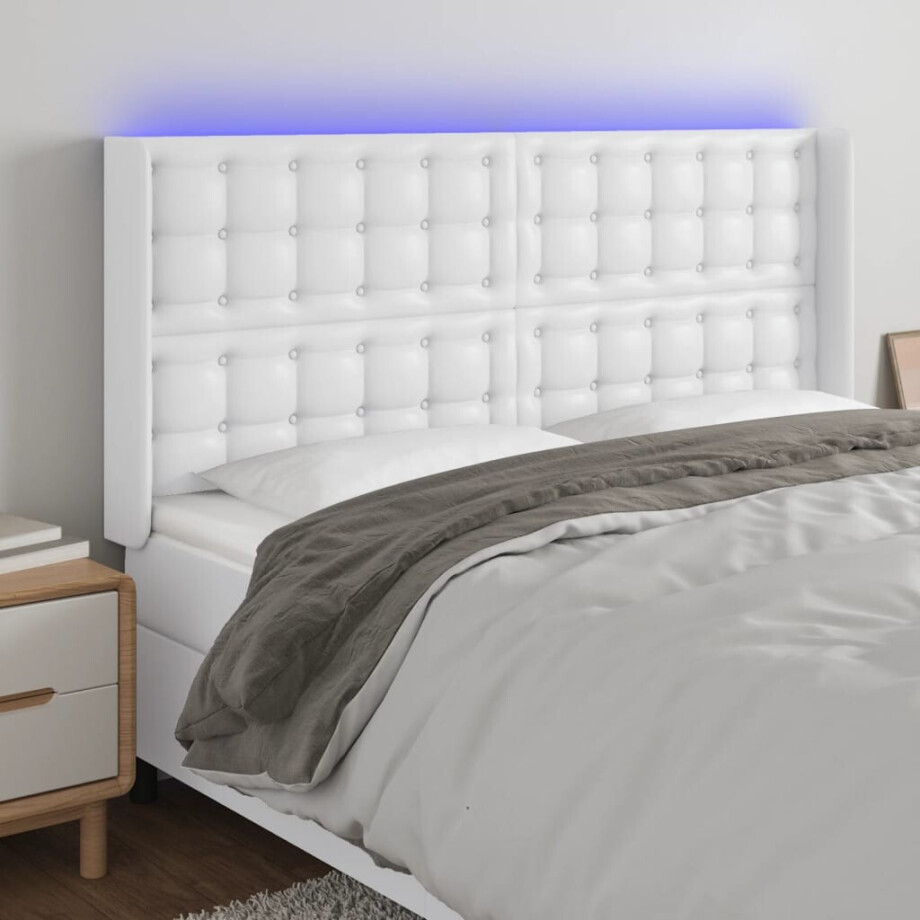 vidaXL Hoofdbord LED 203x16x118/128 cm kunstleer wit afbeelding 1