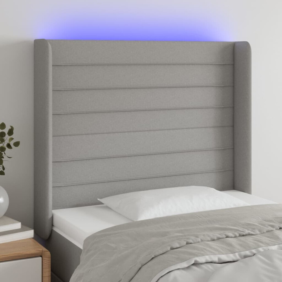 vidaXL Hoofdbord LED 83x16x118/128 cm stof lichtgrijs vidaXL Hoofdbord LED 83x16x118/128 cm stof lichtgrijs afbeelding 1