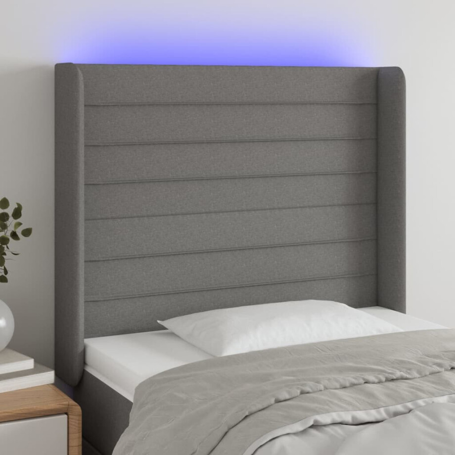 vidaXL Hoofdbord LED 83x16x118/128 cm stof donkergrijs vidaXL Hoofdbord LED 83x16x118/128 cm stof donkergrijs afbeelding 1