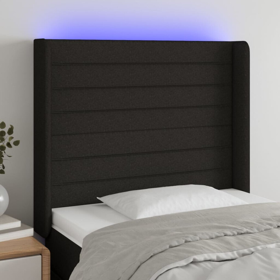 vidaXL Hoofdbord LED 83x16x118/128 cm stof zwart vidaXL Hoofdbord LED 83x16x118/128 cm stof zwart afbeelding 1