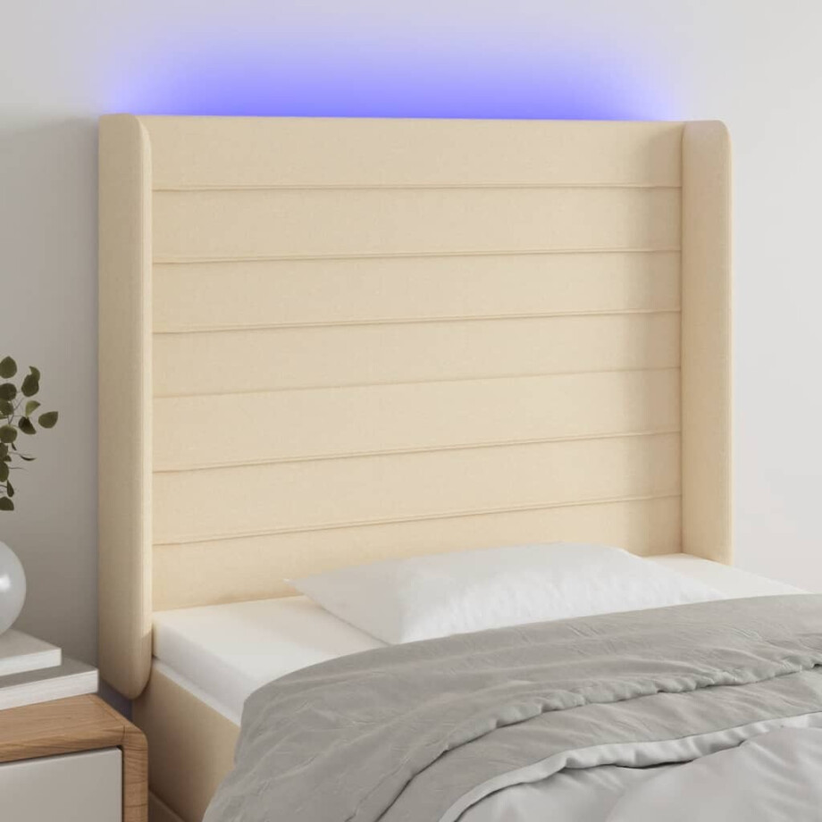vidaXL Hoofdbord LED 93x16x118/128 cm stof crèmekleurig afbeelding 1