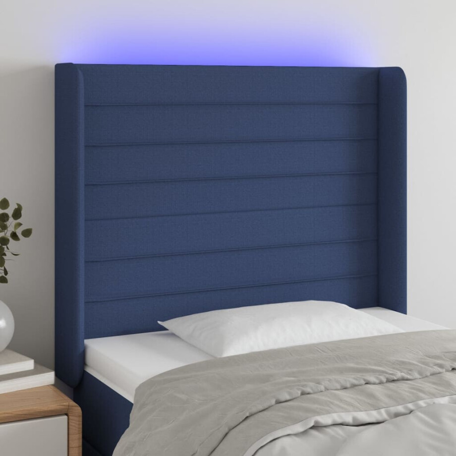 vidaXL Hoofdbord LED 103x16x118/128 cm stof blauw afbeelding 1