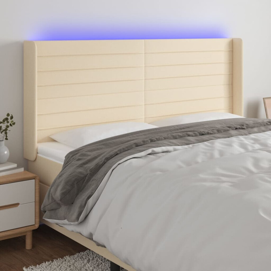 vidaXL Hoofdbord LED 183x16x118/128 cm stof crèmekleurig vidaXL Hoofdbord LED 183x16x118/128 cm stof crèmekleurig afbeelding 1