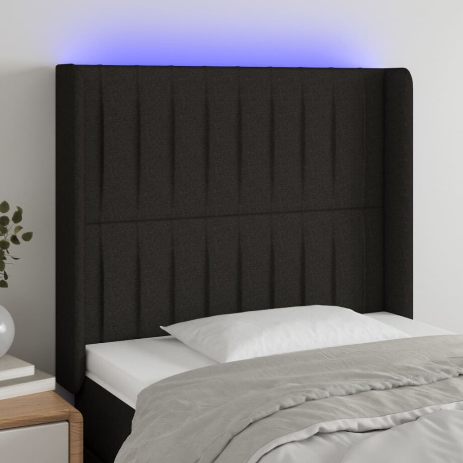 vidaXL Hoofdbord LED 83x16x118/128 cm stof zwart vidaXL Hoofdbord LED 83x16x118/128 cm stof zwart afbeelding 1