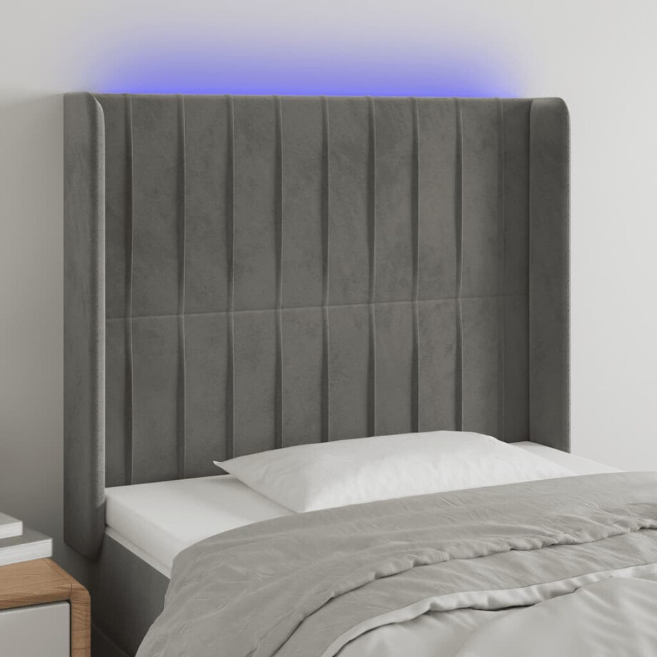vidaXL Hoofdbord LED 83x16x118/128 cm fluweel lichtgrijs vidaXL Hoofdbord LED 83x16x118/128 cm fluweel lichtgrijs afbeelding 1
