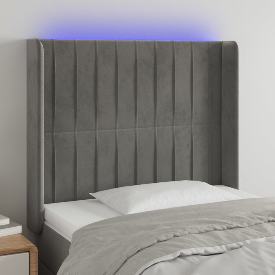vidaXL Hoofdbord LED 103x16x118/128 cm fluweel lichtgrijs afbeelding 1